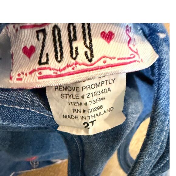 Zoey Denim Sundress Blue Embroidered Flowers Button and Tie Back Butterfly2T - Picture 2 of 3